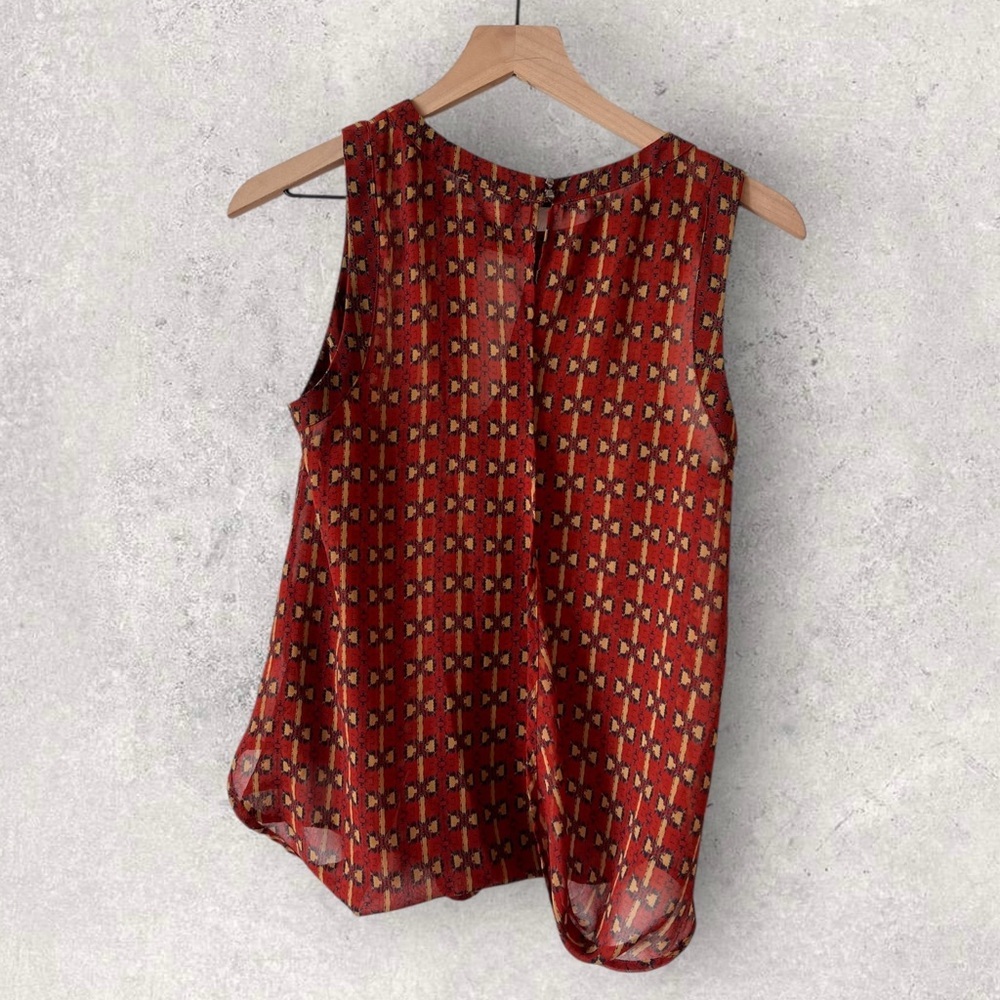 ASTR the Label Orange Yellow Aztec Pattern Keyhole Cowl Sheer Tank Size S - Picture 6 of 9